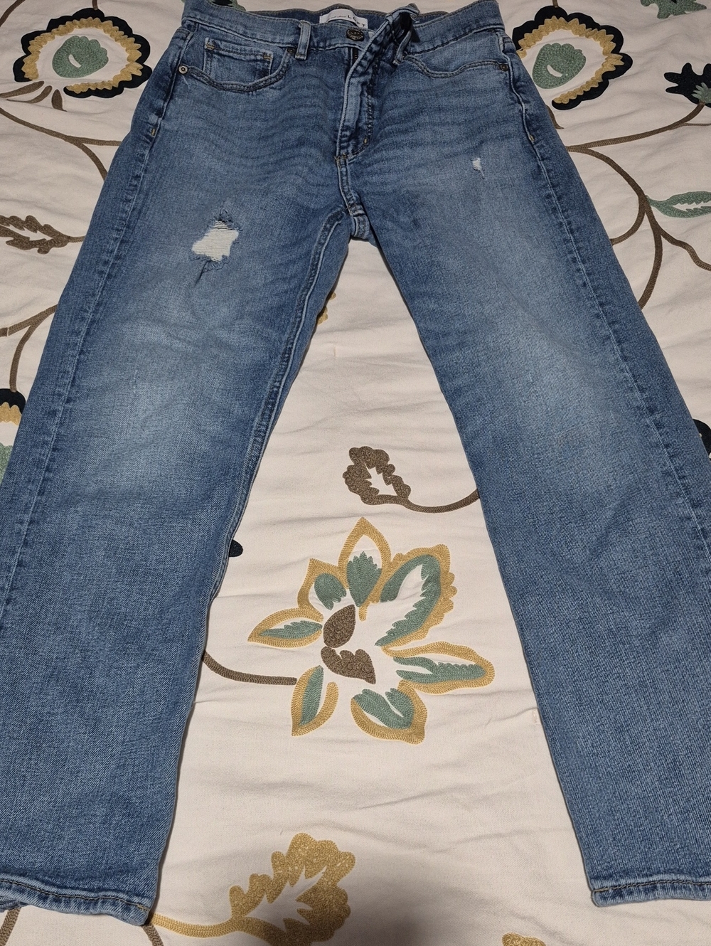 LOFT Light Blue Straight Leg Jeans with Subtle Distressing